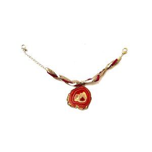 Red Ruby Pendant Charm with Gold Color Chain Bracelet